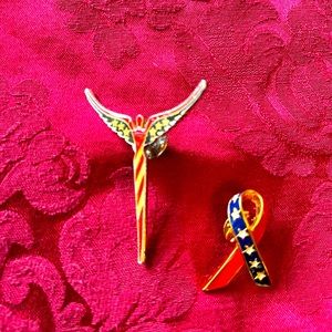 Steven Lavaggi designer American angel apparel pin & patriotic ribbon pin❣️